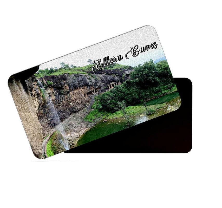 dhcrafts Rectangular Rubber Fridge Magnet / Magnetic Card Multicolor Maharashtra Ellora Caves Design Pack of 1 (8.6cm x 5.4cm)
